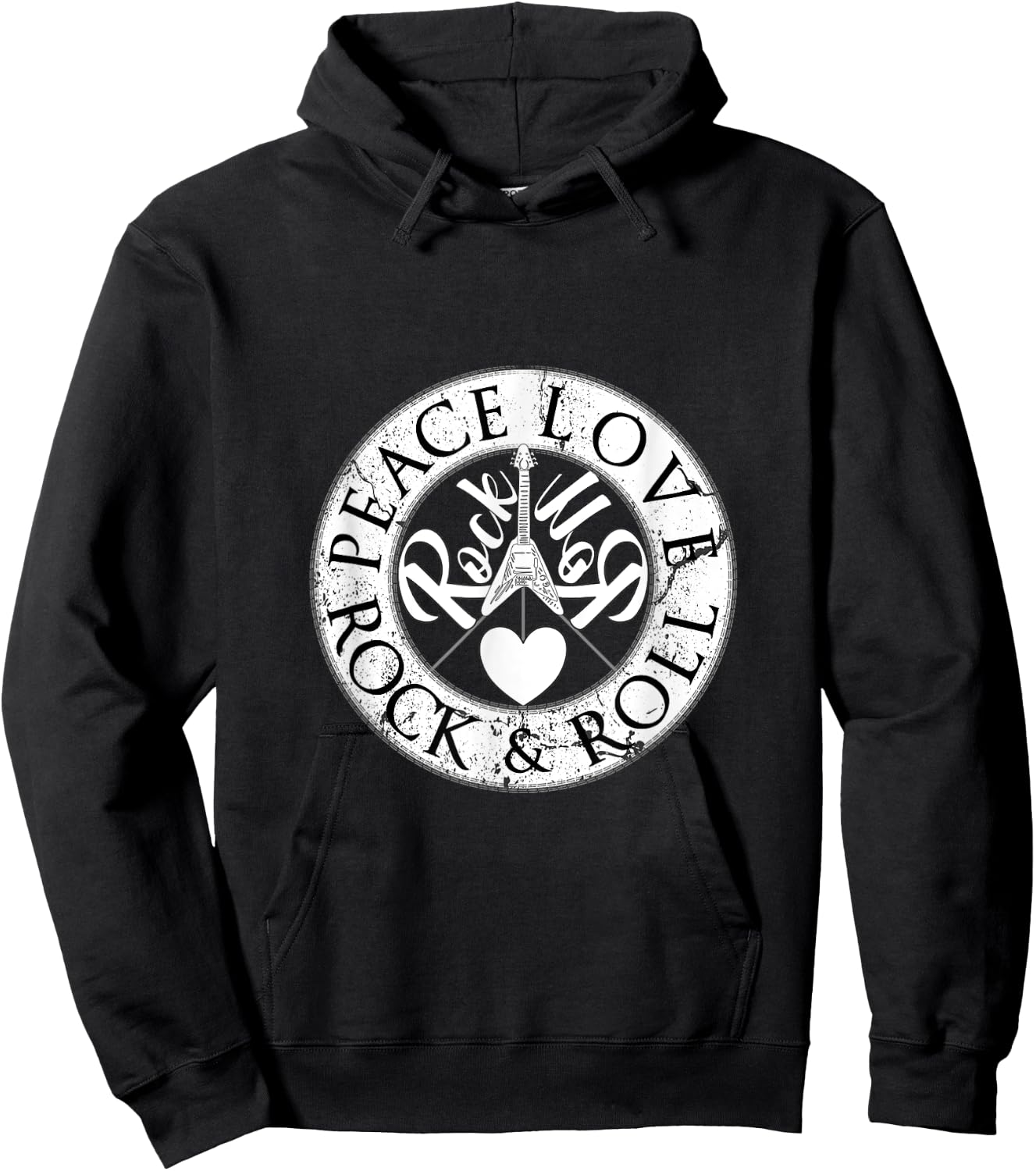 Peace Love and Rock'n'Roll Spruch Rocker-Motiv Hoodie - Hoodie | Black