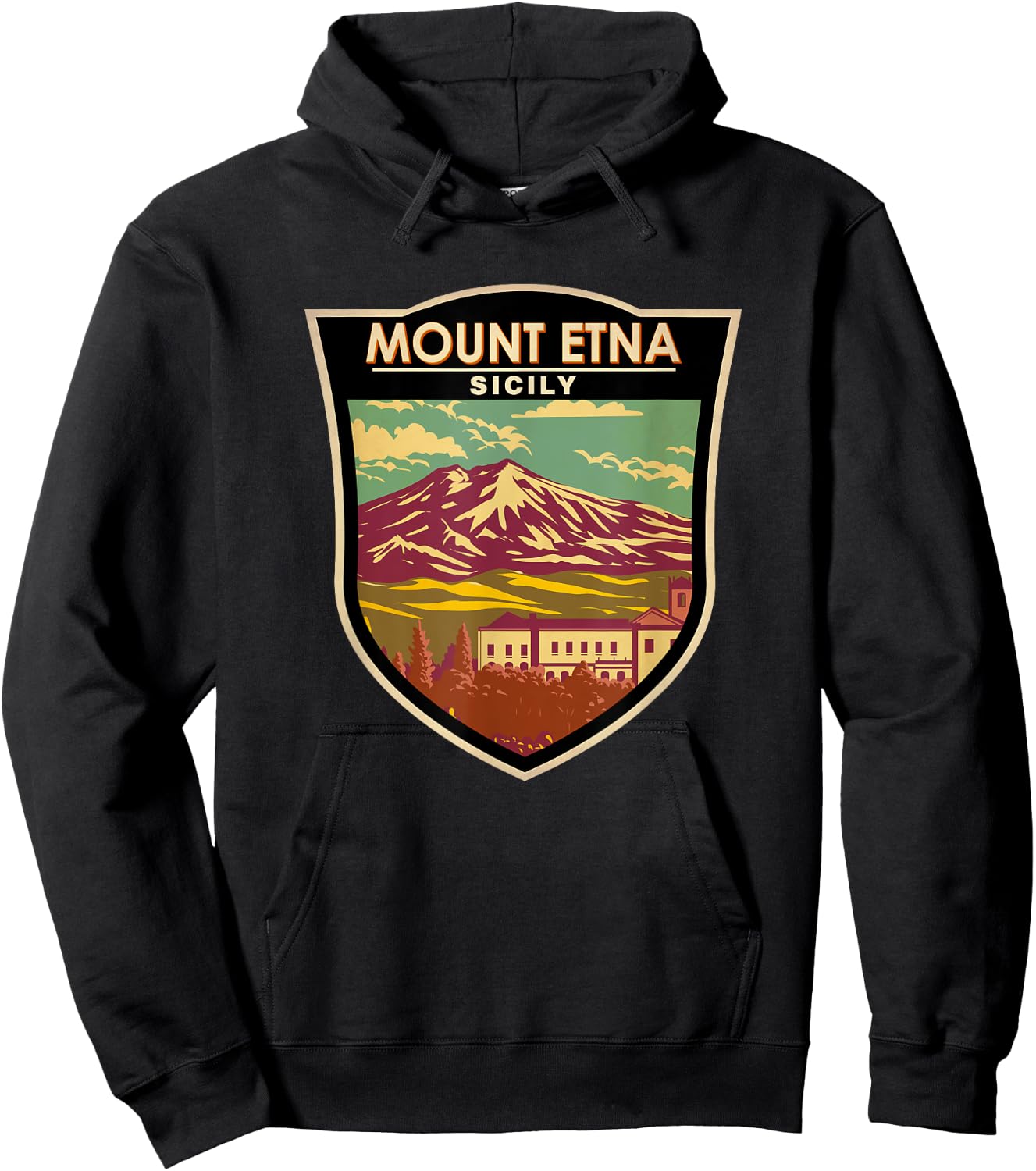 Mount Etna Sicily Landmark Badge Vintage Hoodie - Hoodie | Black