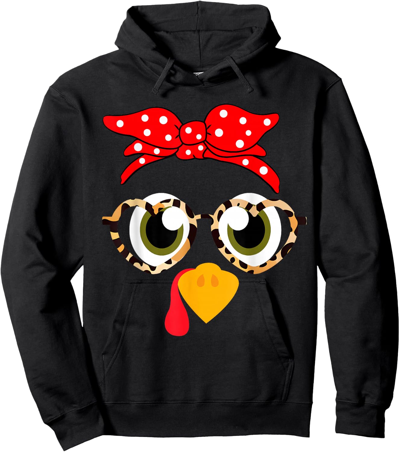 Thanksgiving Turkey Face Costume Leopard Print Glasses Girls Hoodie - Hoodie | Black