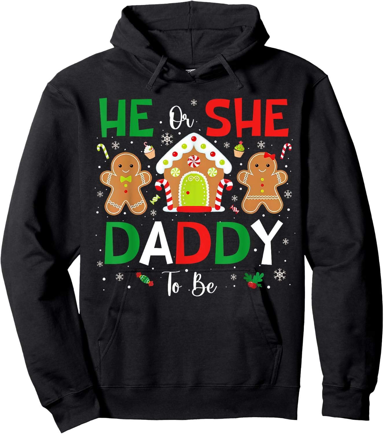 Gingerbread He or She Daddy To Be Christmas Gender Reveal Hoodie - Hoodie | Black