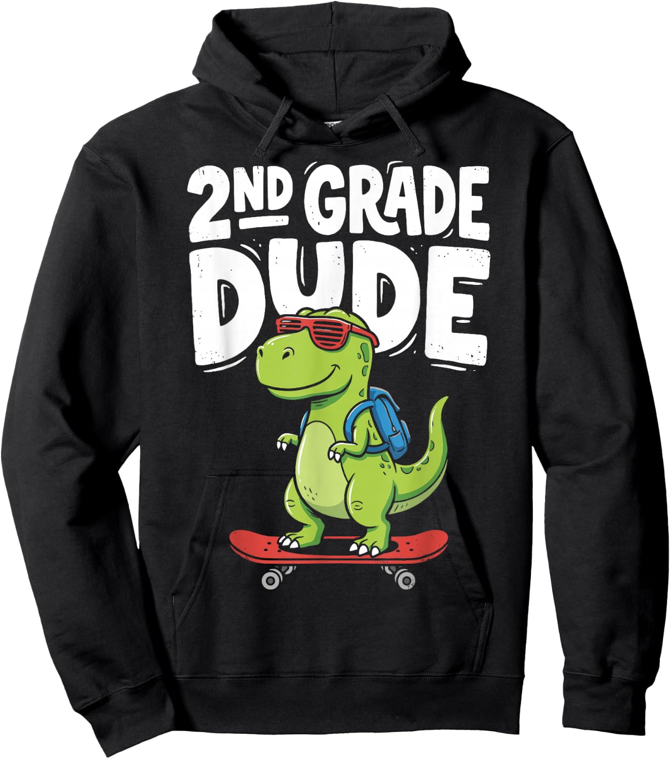 2nd Grade Dude Back to School Dinosaur T-Rex Skateboard Hoodie - Hoodie | Black