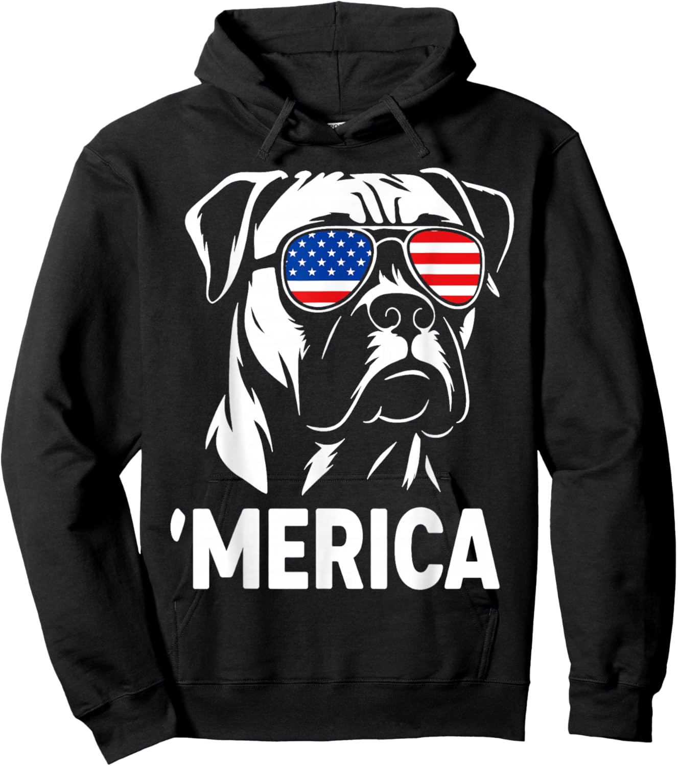 Merica Boxer Dog American Flag Sunglasses Patriotic Hoodie - Hoodie | Black