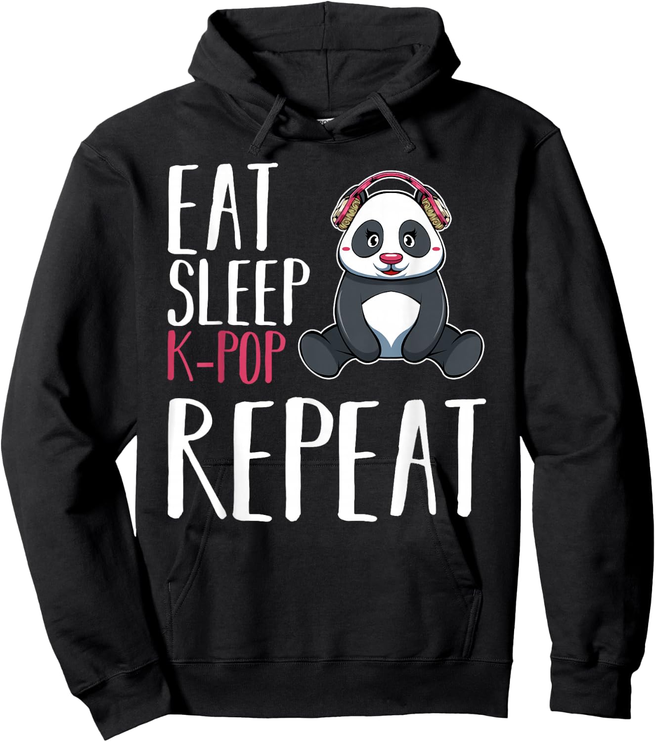 Eat Sleep KPop Repeat Kawaii Panda Music Saranghae Fandom Hoodie - Hoodie | Black