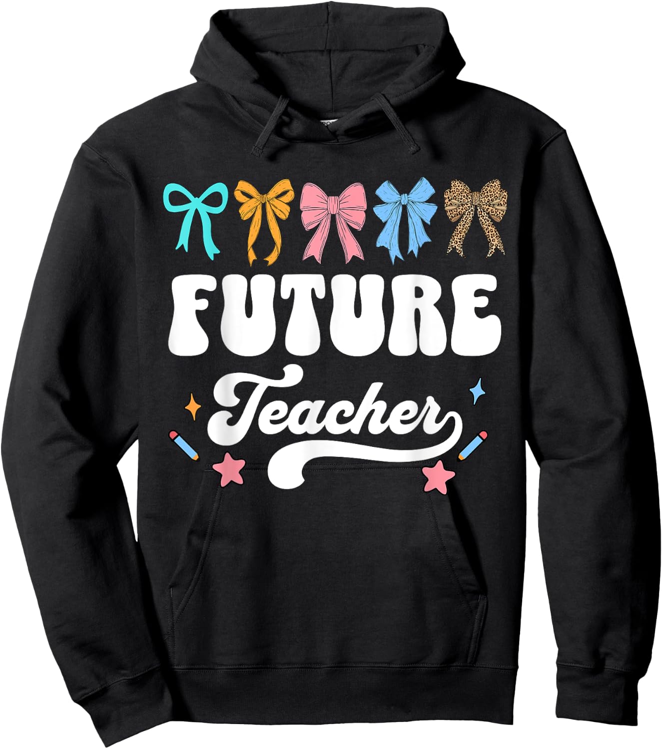 Future Teacher Kids Youth Girls Pre-k Kindergarten Cute Bow Hoodie - Hoodie | Black