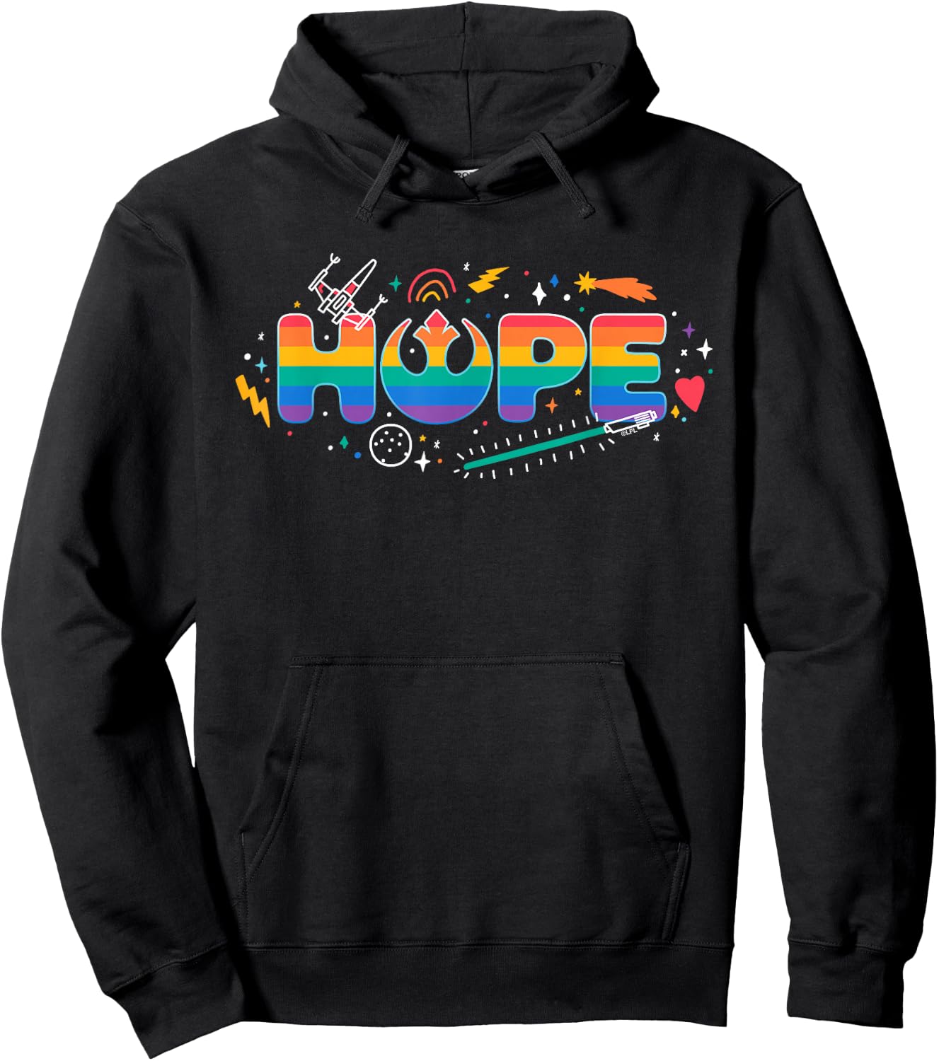 Star Wars Pride Hope Rainbow Rebel Symbol Galactic Doodles Hoodie - Hoodie | Black