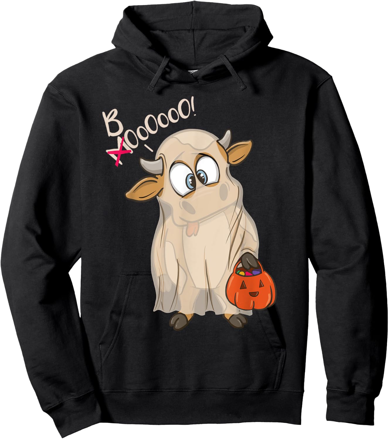 Halloween Cow As Ghost Mooing Boo Trick Treat Halloween Fun Hoodie - Hoodie | Black