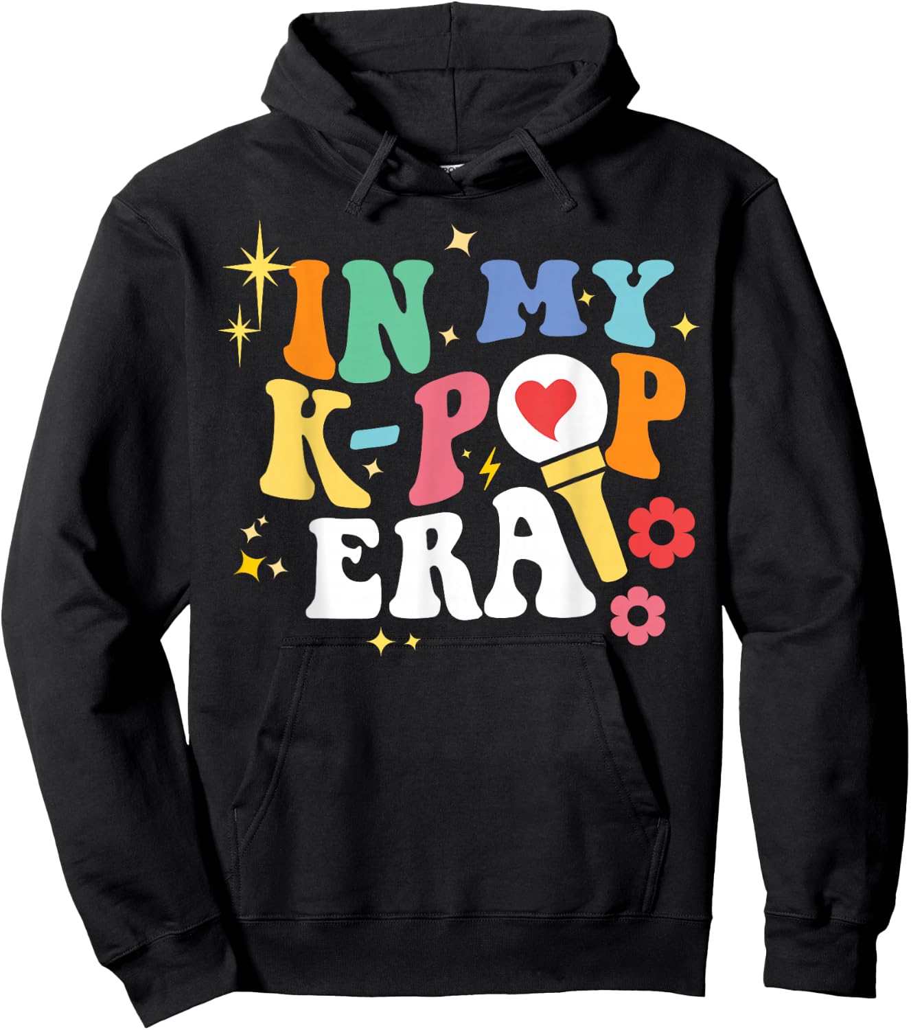 in My K-Pop Era Groovy Retro Style Lightstick Design Hallyu Hoodie - Hoodie | Black