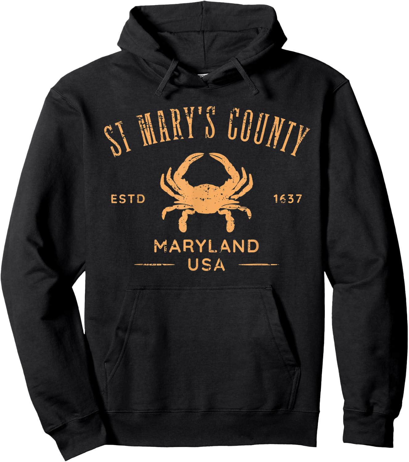 St Mary's County Maryland USA Crab Distressed Design Hoodie - Hoodie | Black