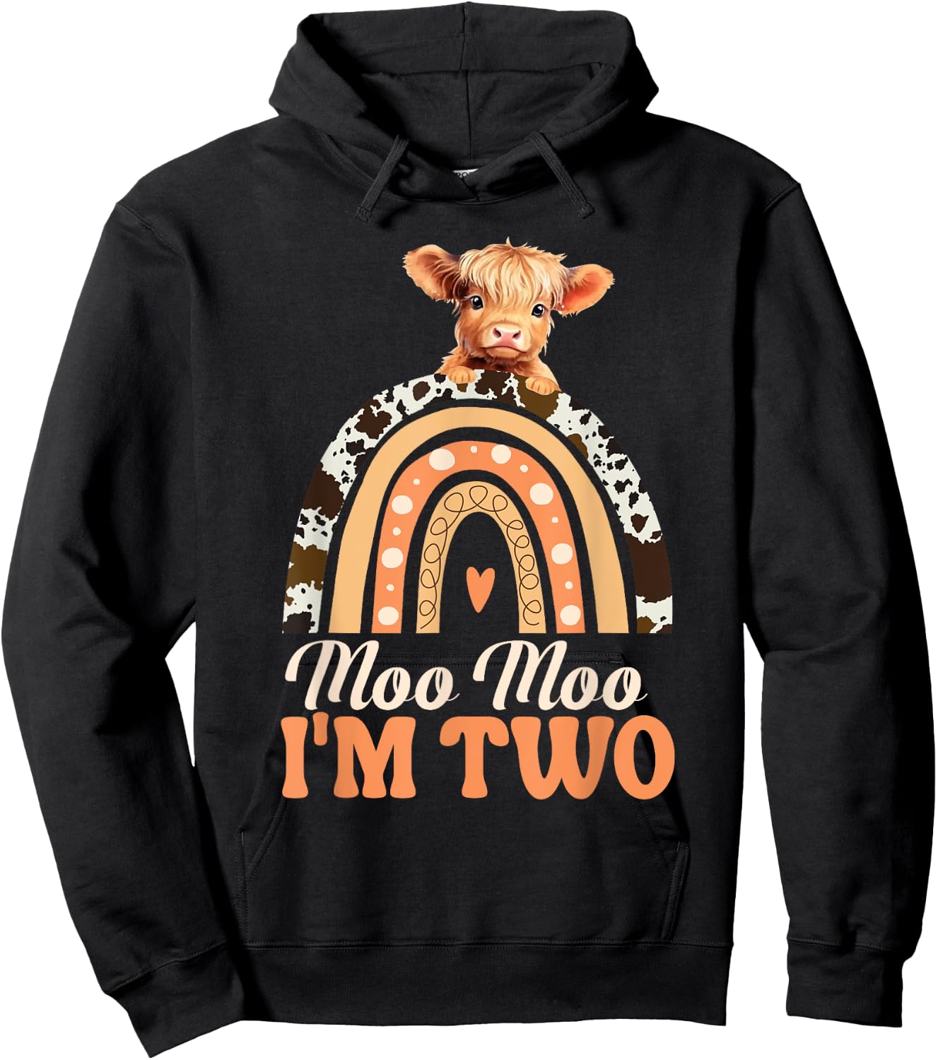 Moo Moo Im Two Birthday Decorations Highland Cow 2nd Bday Hoodie - Hoodie | Black