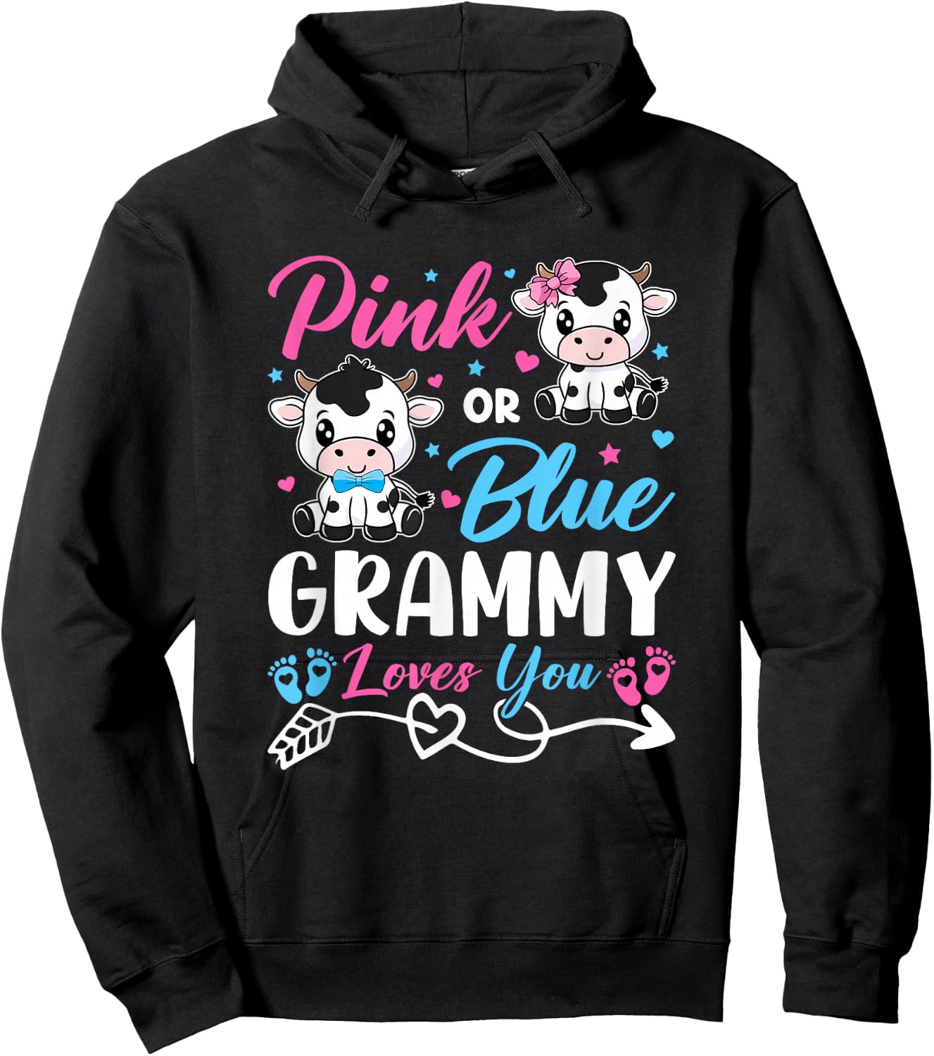 Pink Or Blue Grammy Loves You Cow Baby Gender Reveal Baby Hoodie - Hoodie | Black