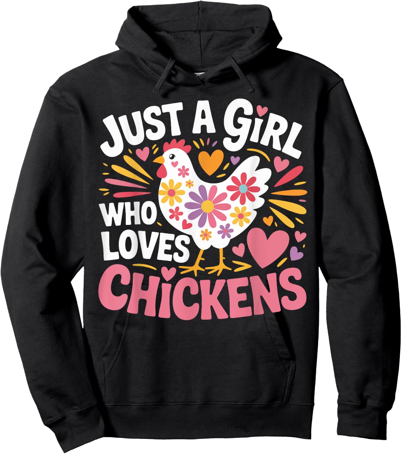 Just a Girl Who Loves Chickens Floral Gifts Girls Women Kids Hoodie - Hoodie | Black