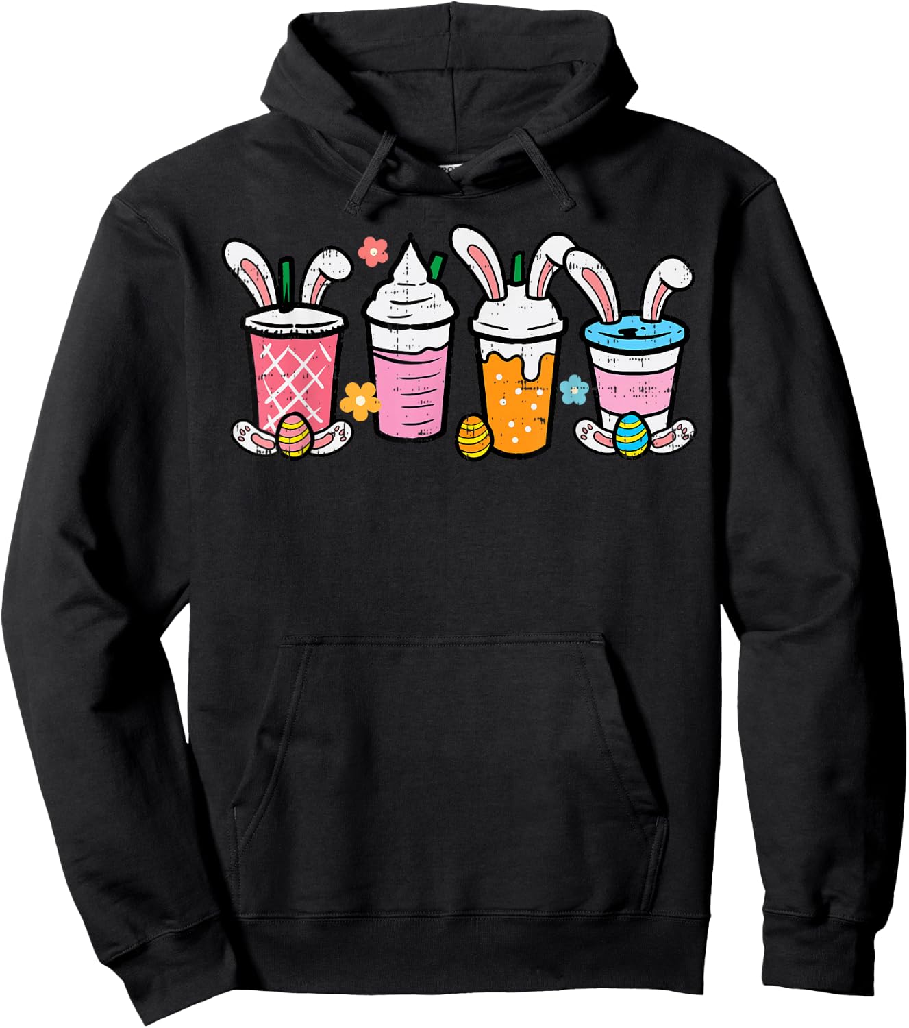 Easter Coffee Iced Latte Bunnies Cute Rabbit Men Women Kids Hoodie - Hoodie | Black