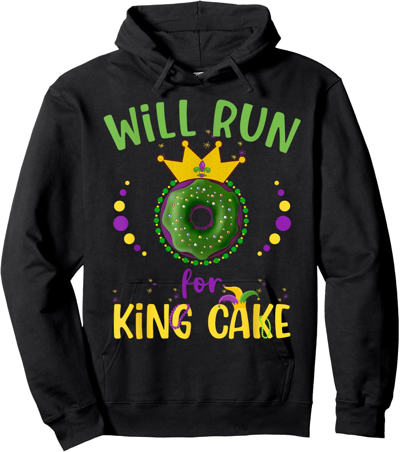 Will Run For King Cake Mardi Gras Parade Running Groovy Hoodie - Hoodie | Black