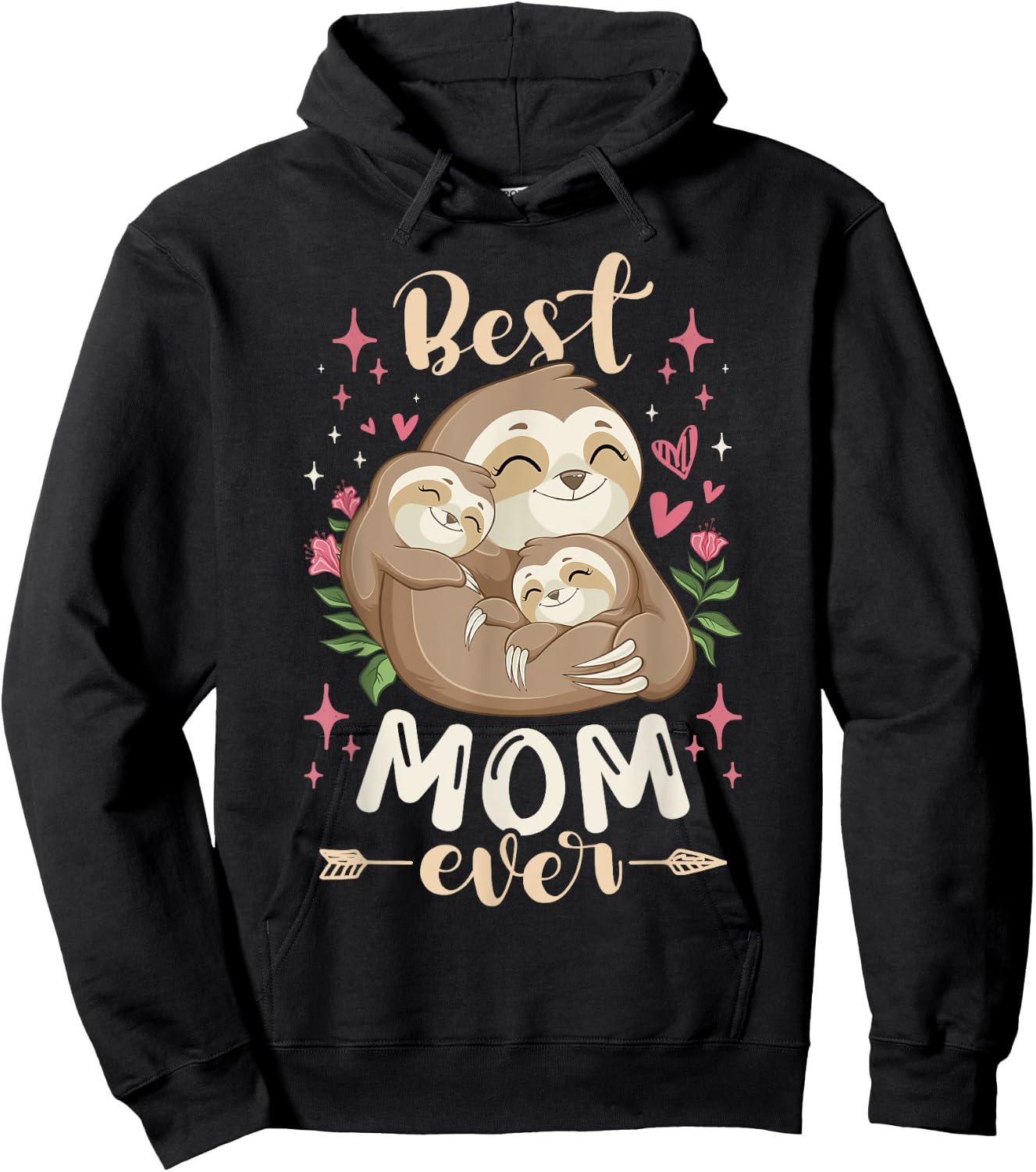 Best Mom Ever, Sloth Mother & Children, Mother's Day Hoodie - Hoodie | Black
