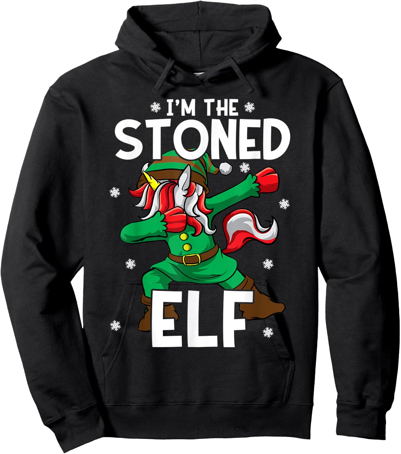 I'm The Stoned Elf Unicorn Cannabis Marijuana Weed Christmas Hoodie - Hoodie | Black
