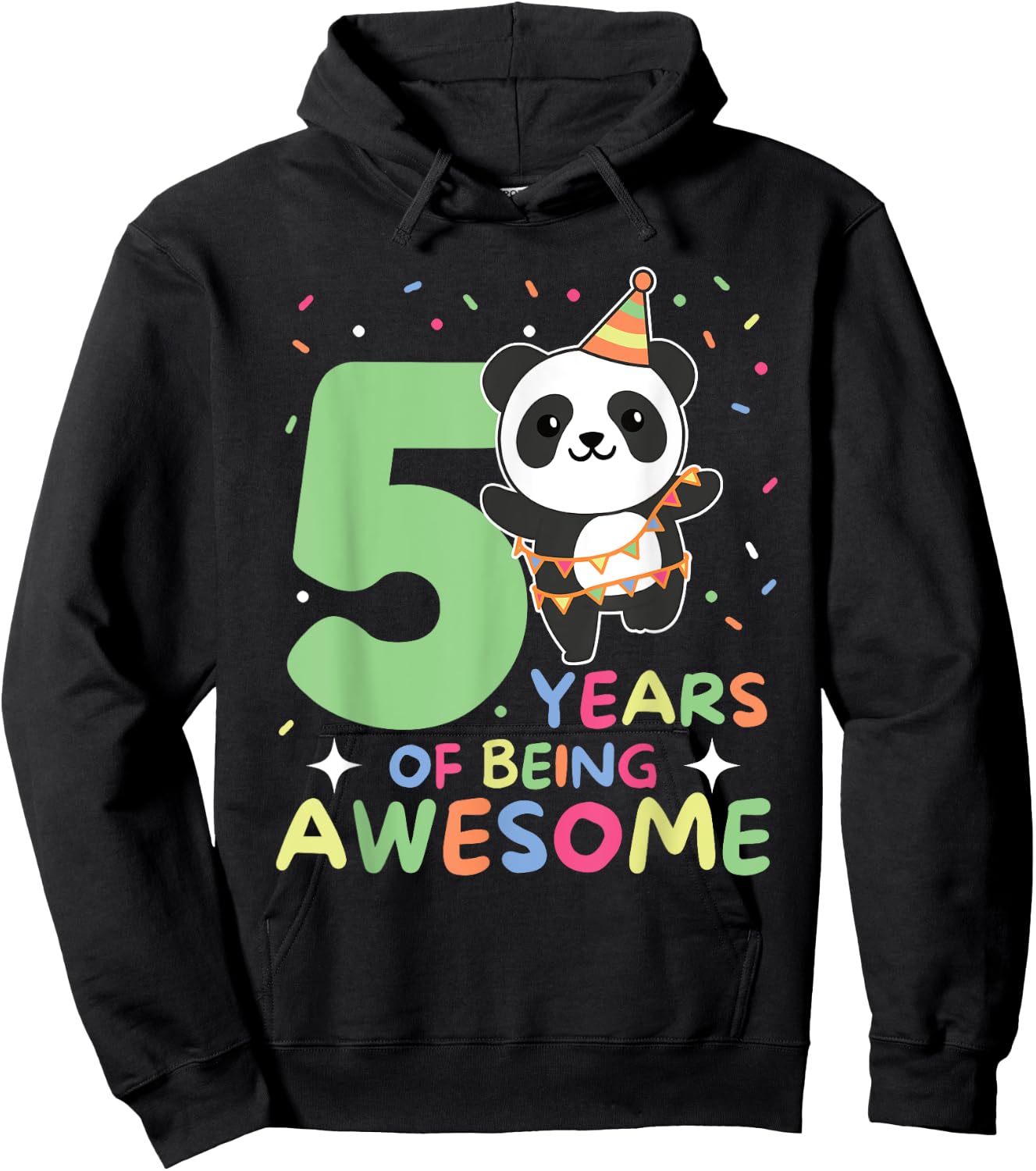 Panda 5th Birthday For Kids Five Year Old Panda Hoodie - Hoodie | Black