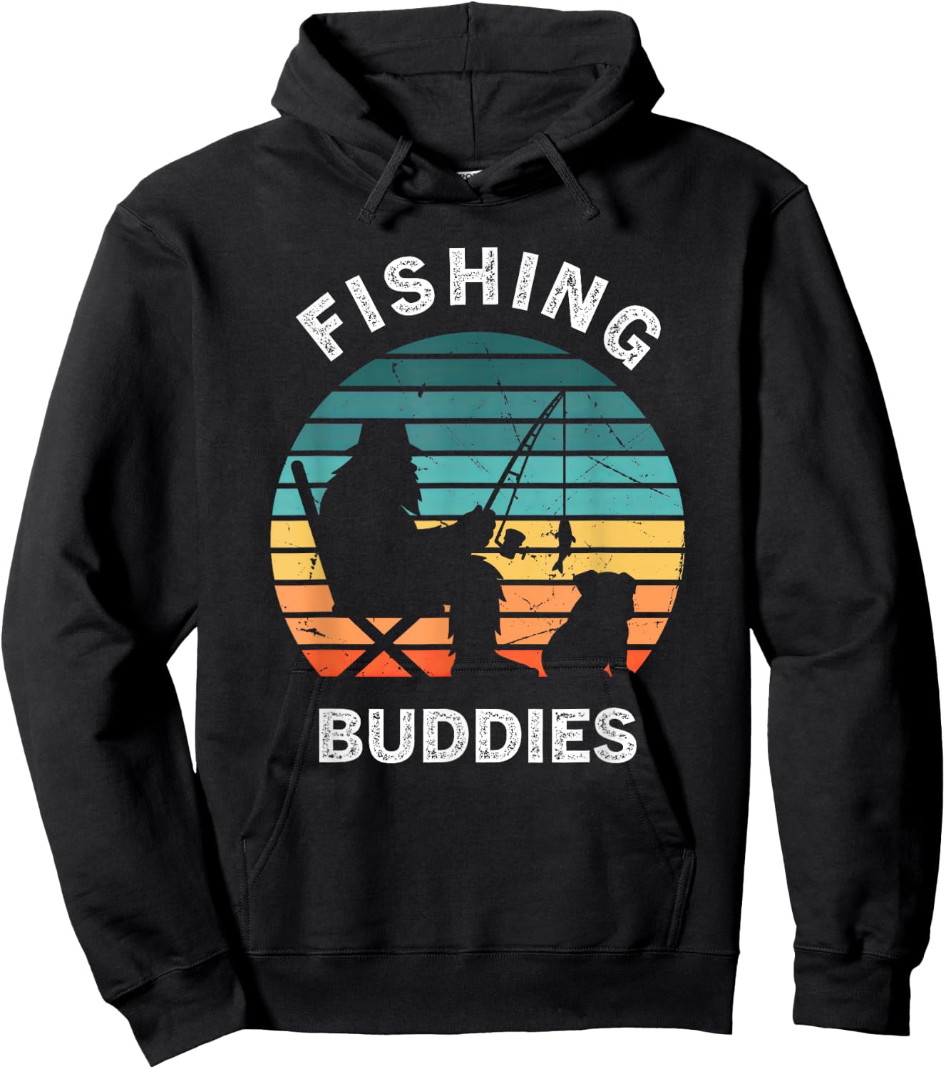 English Bulldog Bigfoot Sasquatch Fishing Retro Dog Women Kids Hoodie - Hoodie | Black