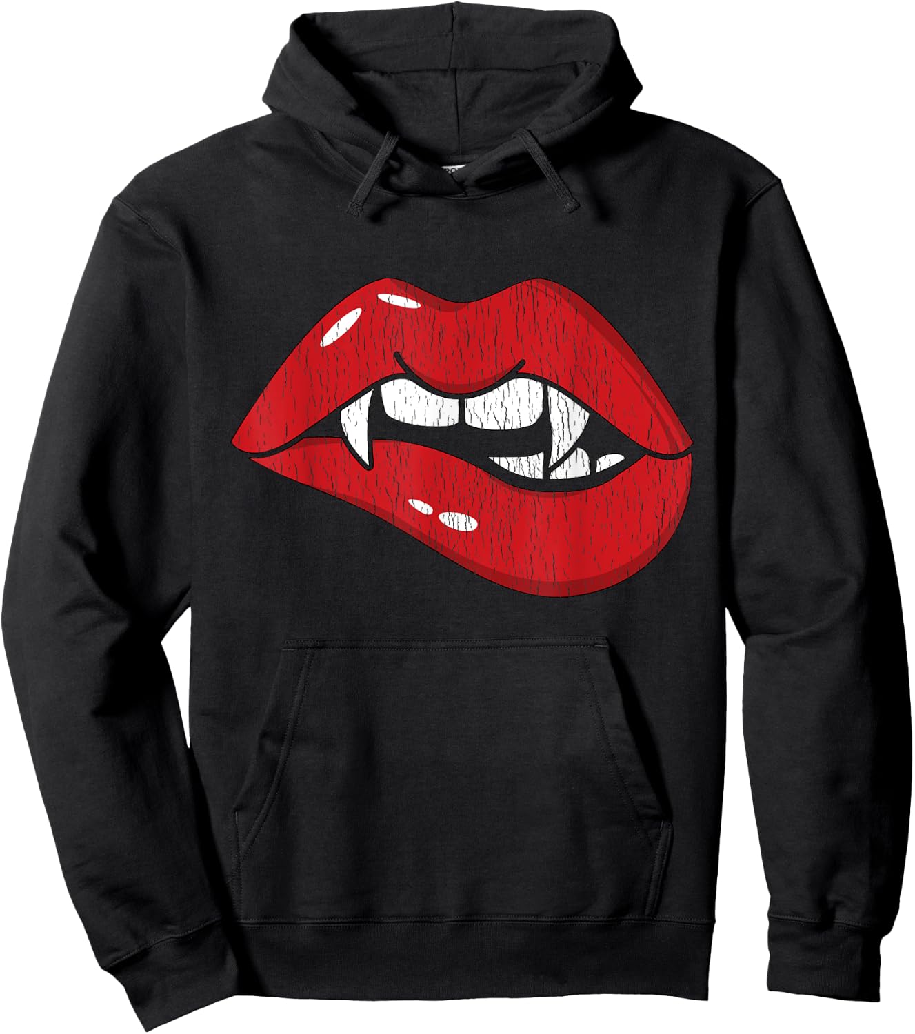 Retro Dracula Vampire Red Lips Teeth Bite Halloween Costume Hoodie - Hoodie | Black