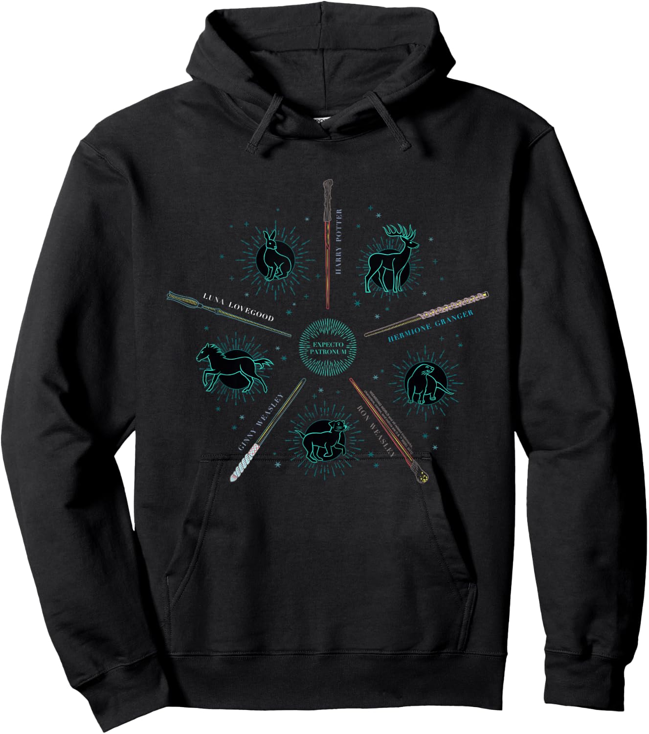 Harry Potter Expecto Patronum and Wands -Adults , Black, Small Hoodie - Hoodie | Black