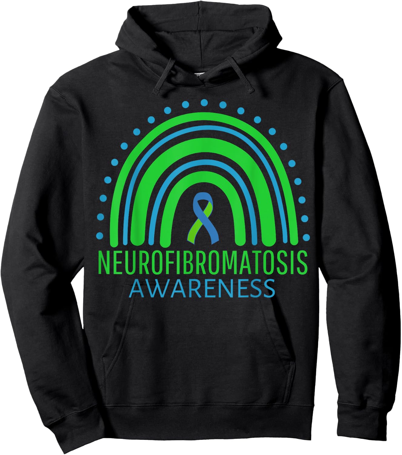 Rainbow Blue And Green Neurofibromatosis Awareness Ribbon Hoodie - Hoodie | Black