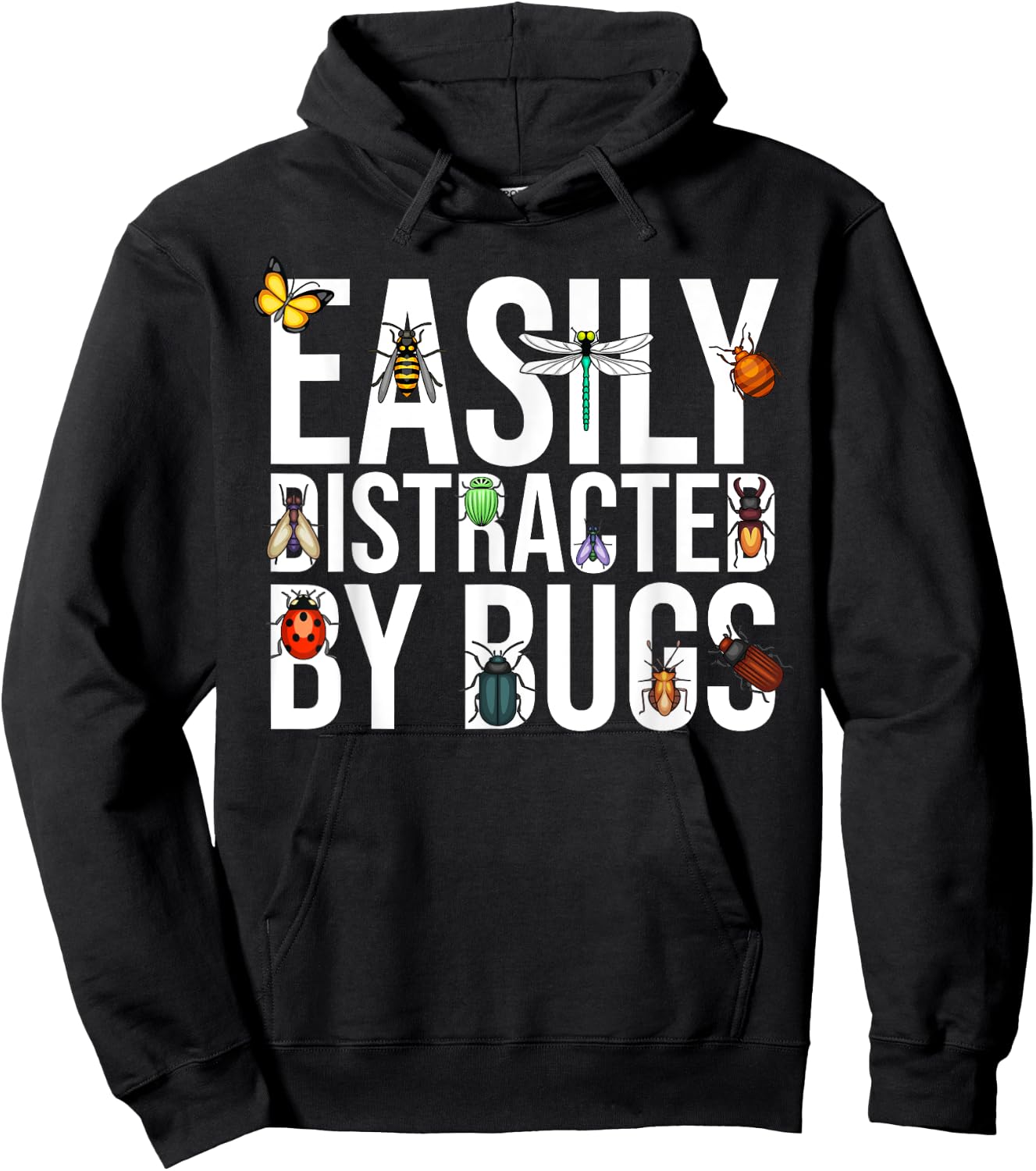 Funny Easily Distracted by Bugs Gift Women Boy Girl Hoodie - Hoodie | Black