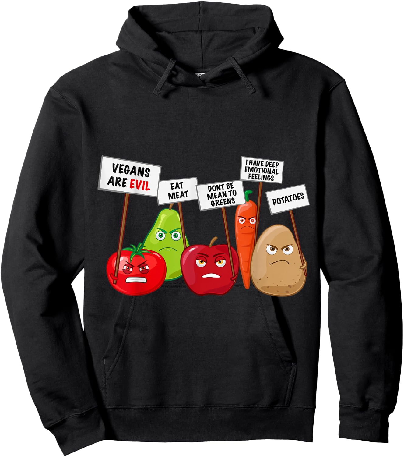 Funny Vegan - Vegetables & Fruits Protesting Against Vegans Small Hoodie - Hoodie | Black