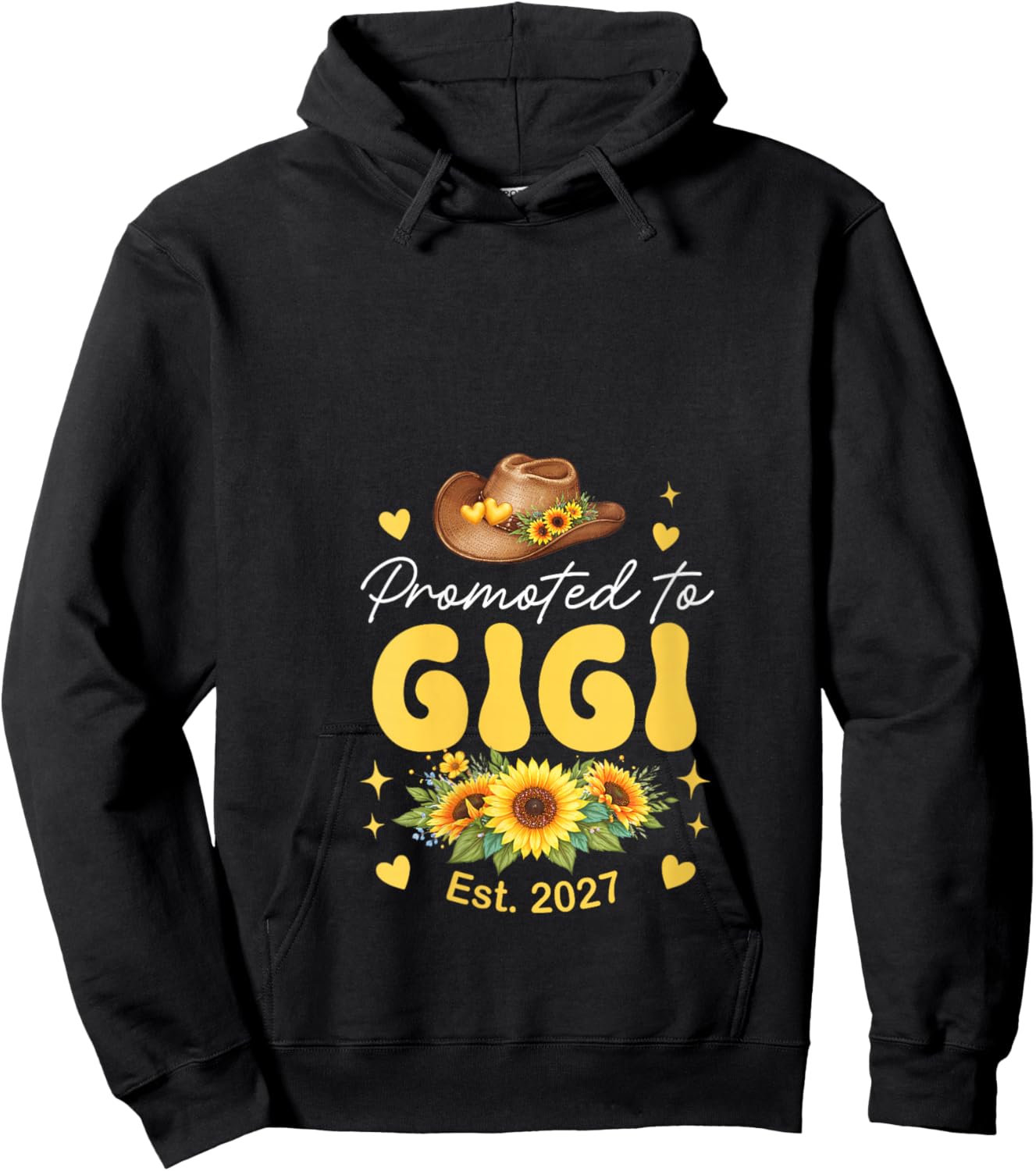 Women's Promoted to Gigi Est. 2027 Sunflowers Expecting New Baby V-Neck Hoodie - Hoodie | Black