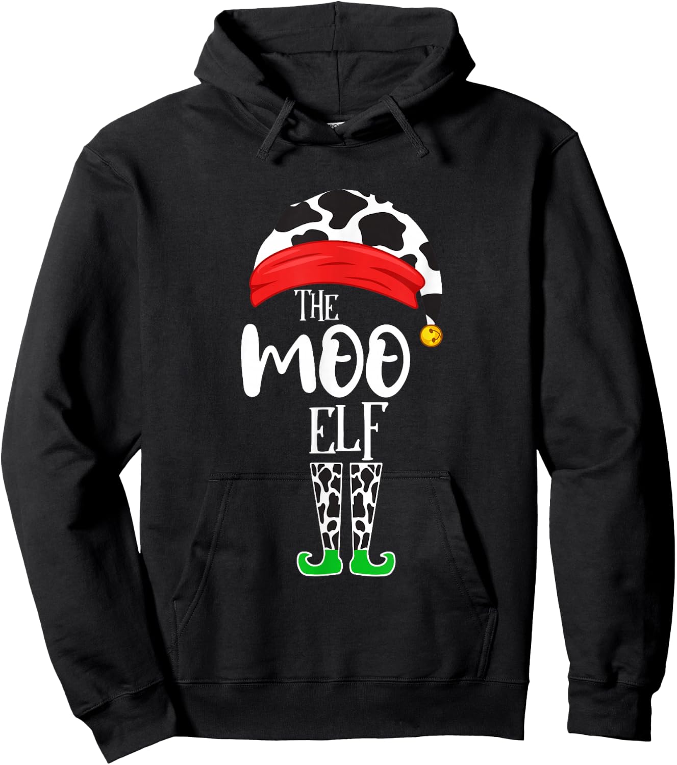 The Elf Moo Cow Funny Christmas Elf Family Matching Hoodie - Hoodie | Black