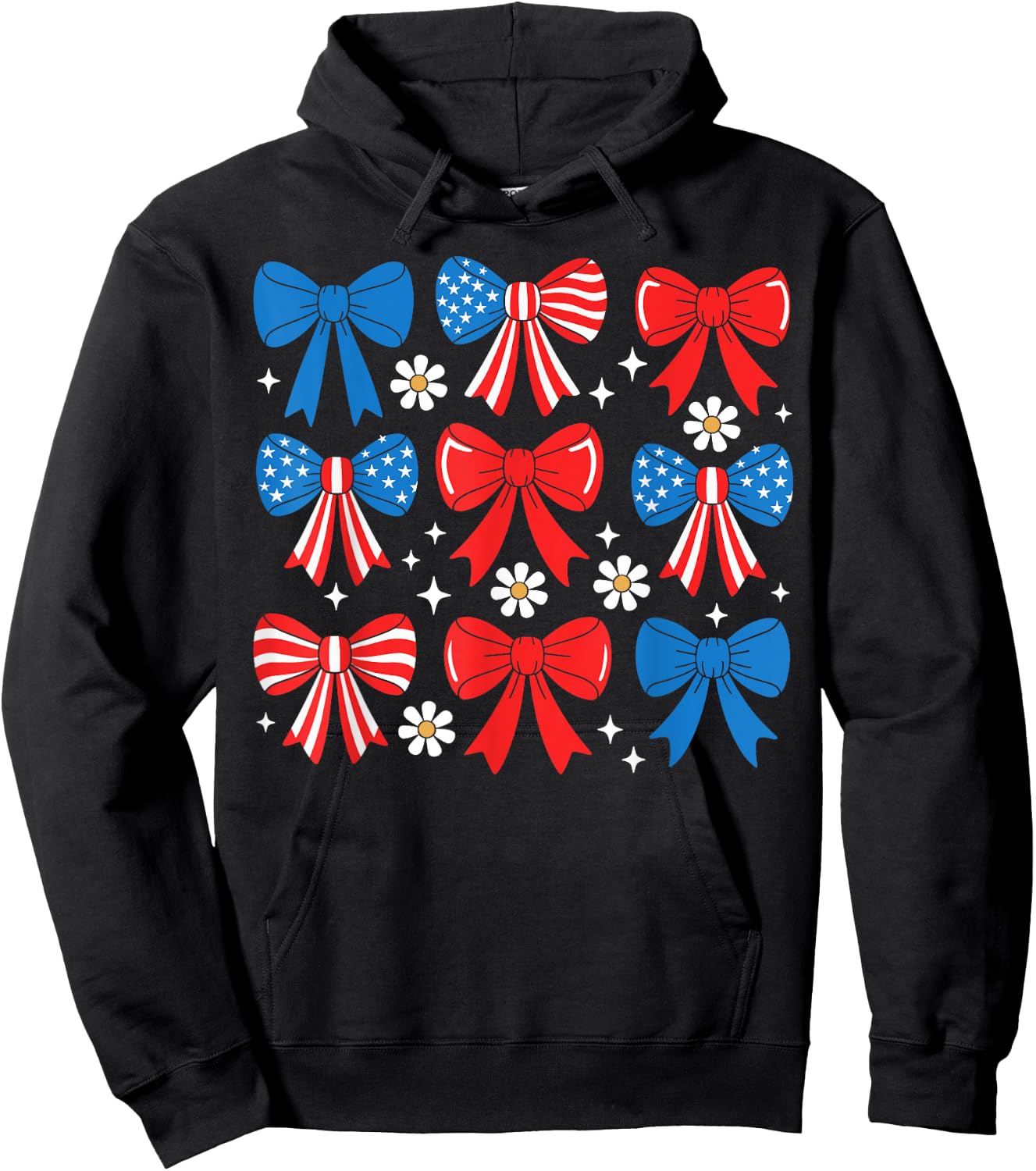 4th Of July Coquette Bow Women Girls USA Fourth Of July Bows Hoodie - Hoodie | Black