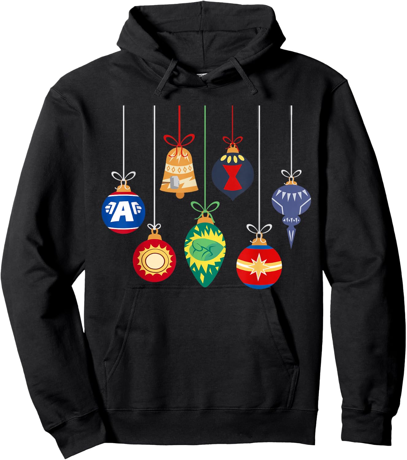 Marvel Holiday Christmas Avengers Team Festive Ornaments Hoodie - Hoodie | Black
