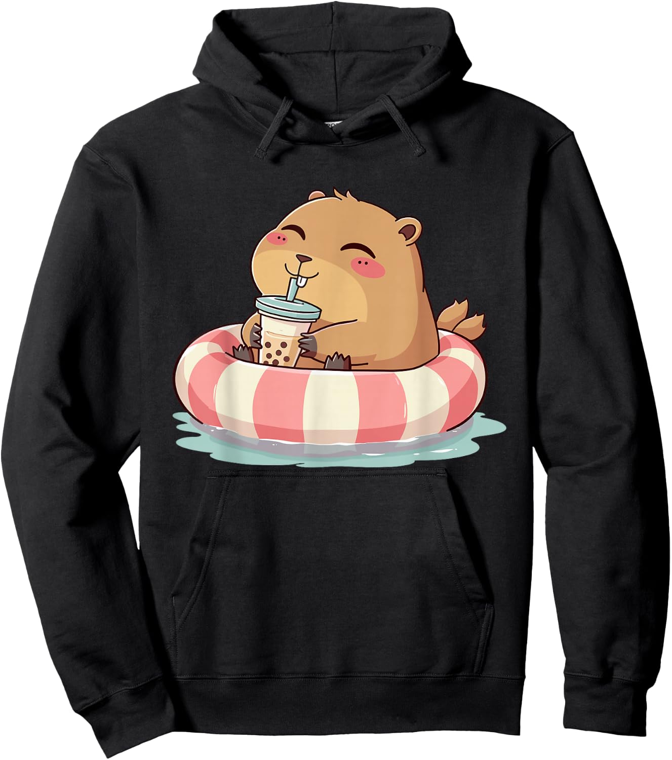 Capybara On Pool Float Drinking Boba Tea Women Girls Kids Hoodie - Hoodie | Black