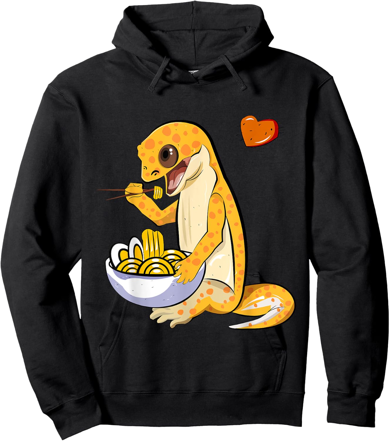 Cute Leopard Gecko Eating Ramen Noodles Illustration Hoodie - Hoodie | Black