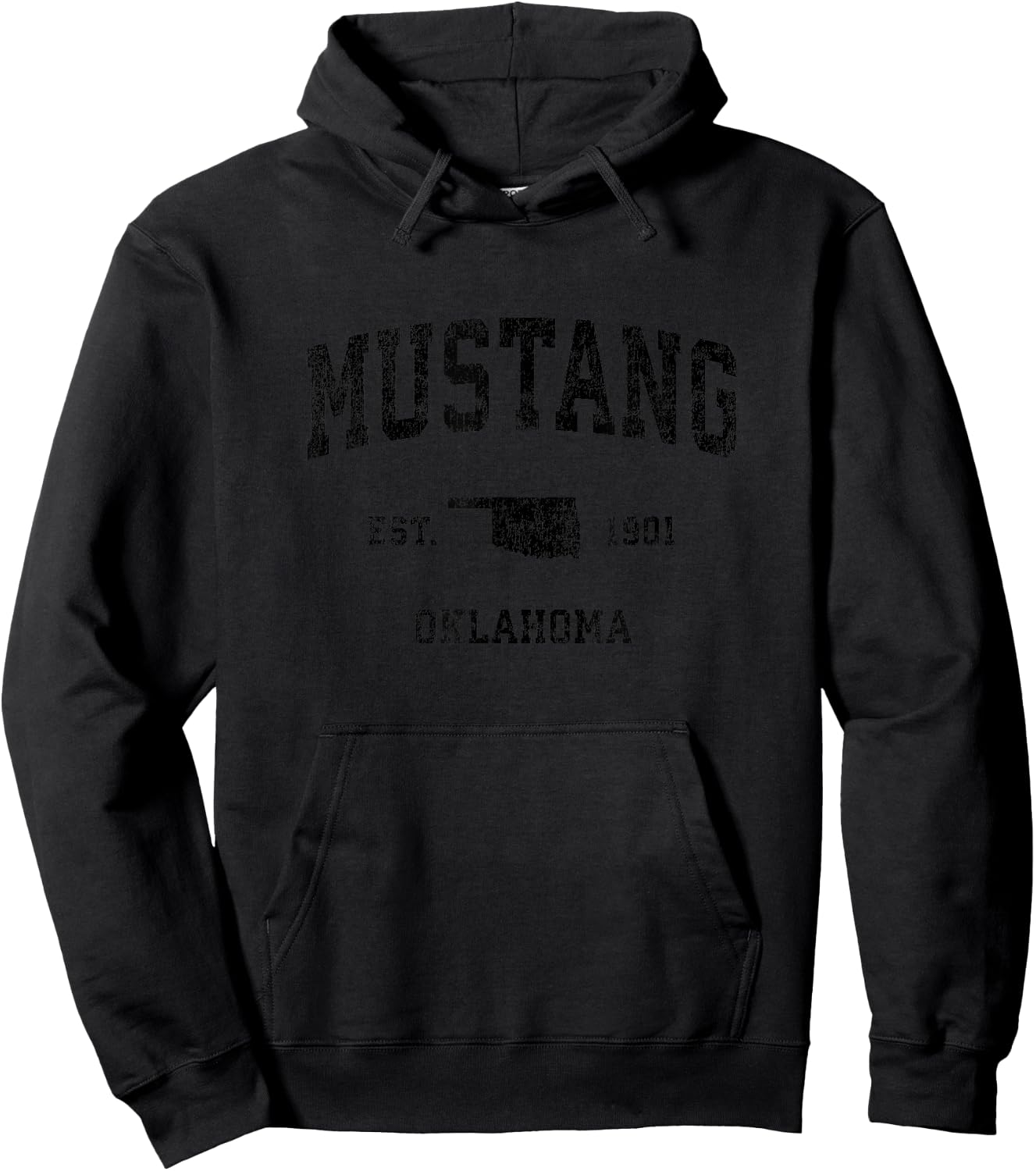 Mustang Oklahoma OK Vintage Sports Design Black Print Hoodie - Hoodie | Black