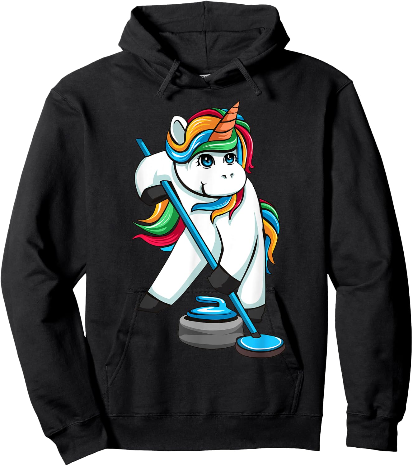 Funny Unicorn Curling Design Women Curling Player Hoodie - Hoodie | Black