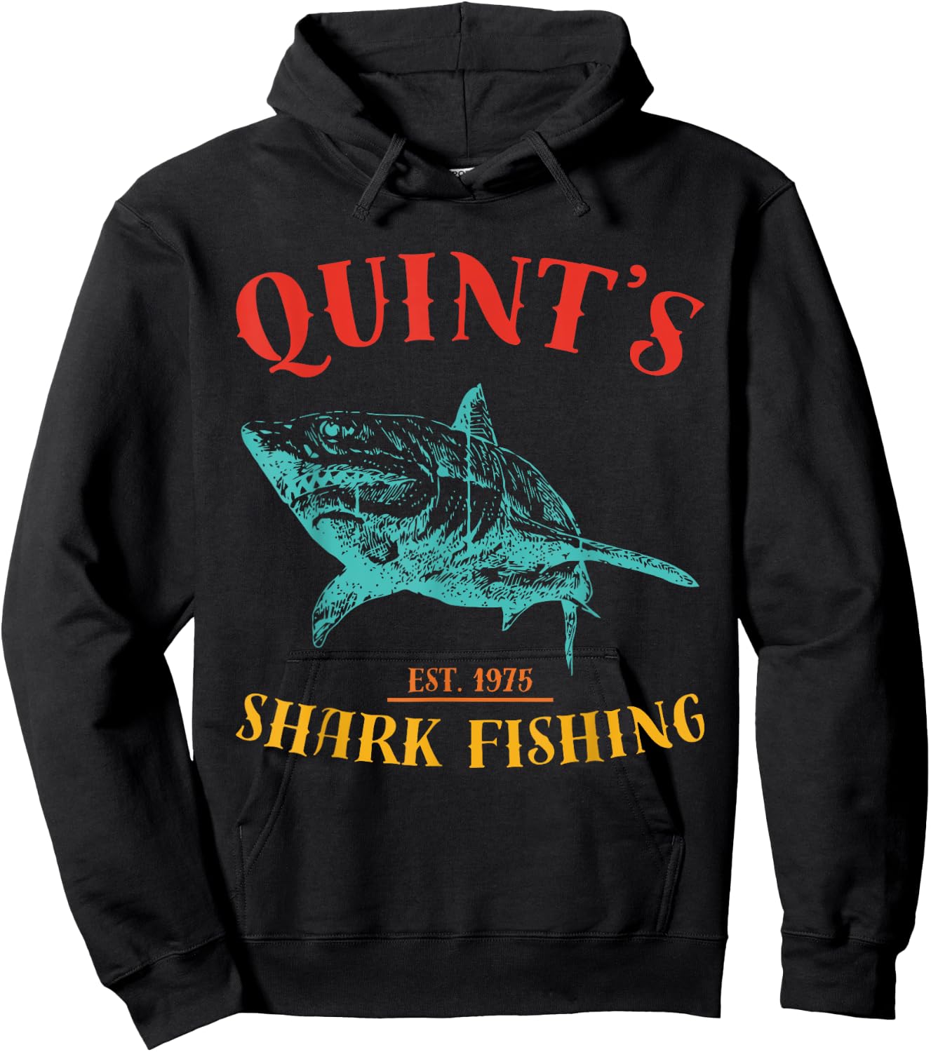 Quint’s Shark est. 1975 Fishing Funny Retro Fishing Hoodie - Hoodie | Black