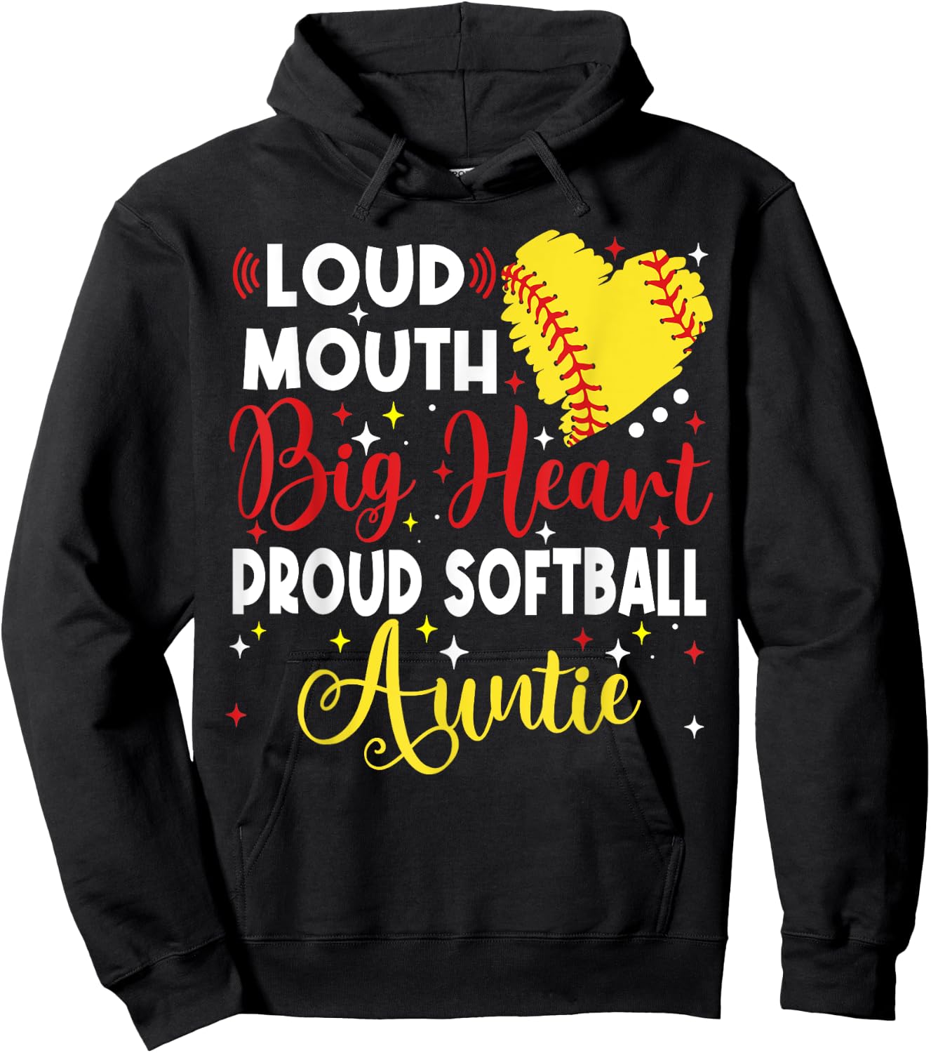 Loud Mouth Big Heart Proud Softball Auntie Mother's Day Hoodie - Hoodie | Black