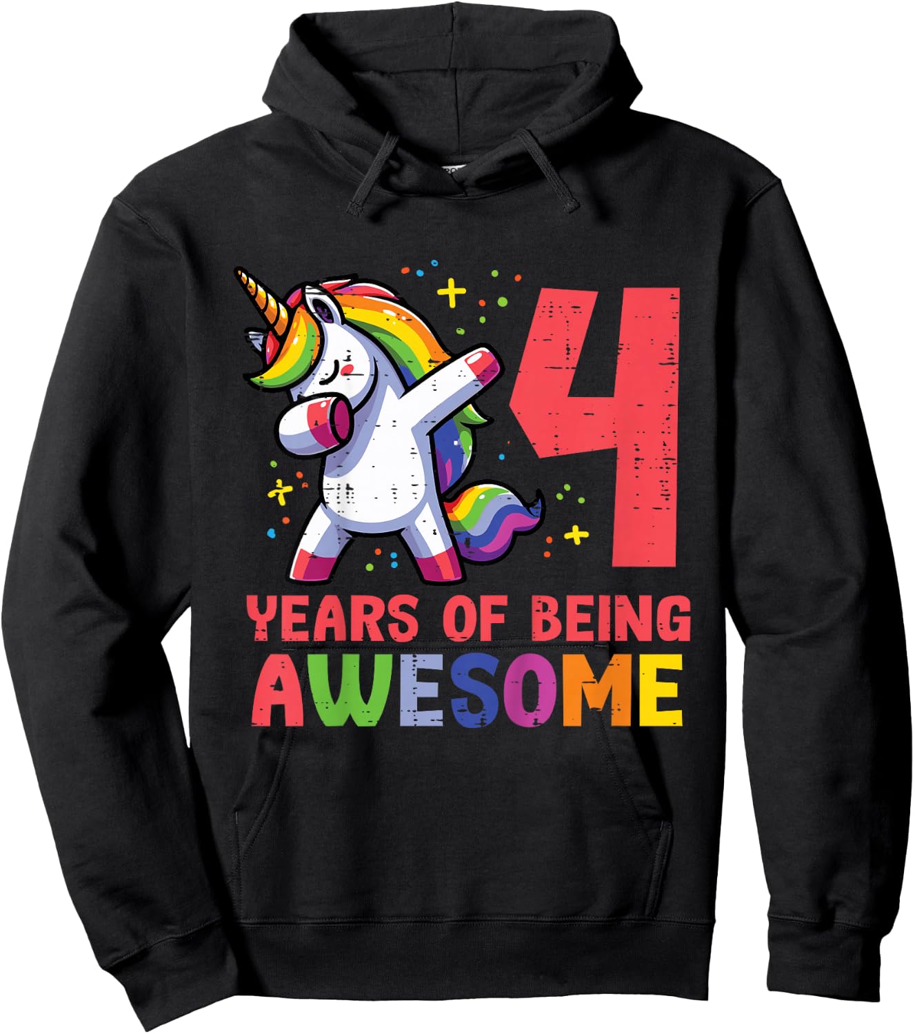 4 Years Of Being Awesome Unicorn 4th Birthday Girls Kids Hoodie - Hoodie | Black
