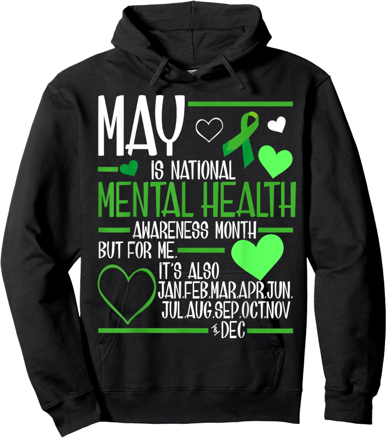 In May We Wear Green Mental Health Awareness Month Ribbon Hoodie - Hoodie | Black