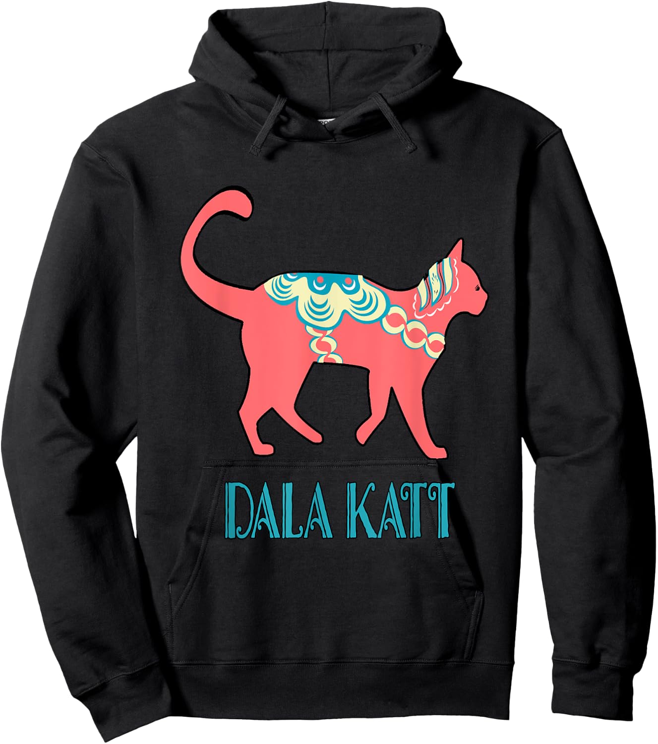 Swedish Dala Cat Dalecarlian Horse Kitty Katt Cat Nordic Hoodie - Hoodie | Black