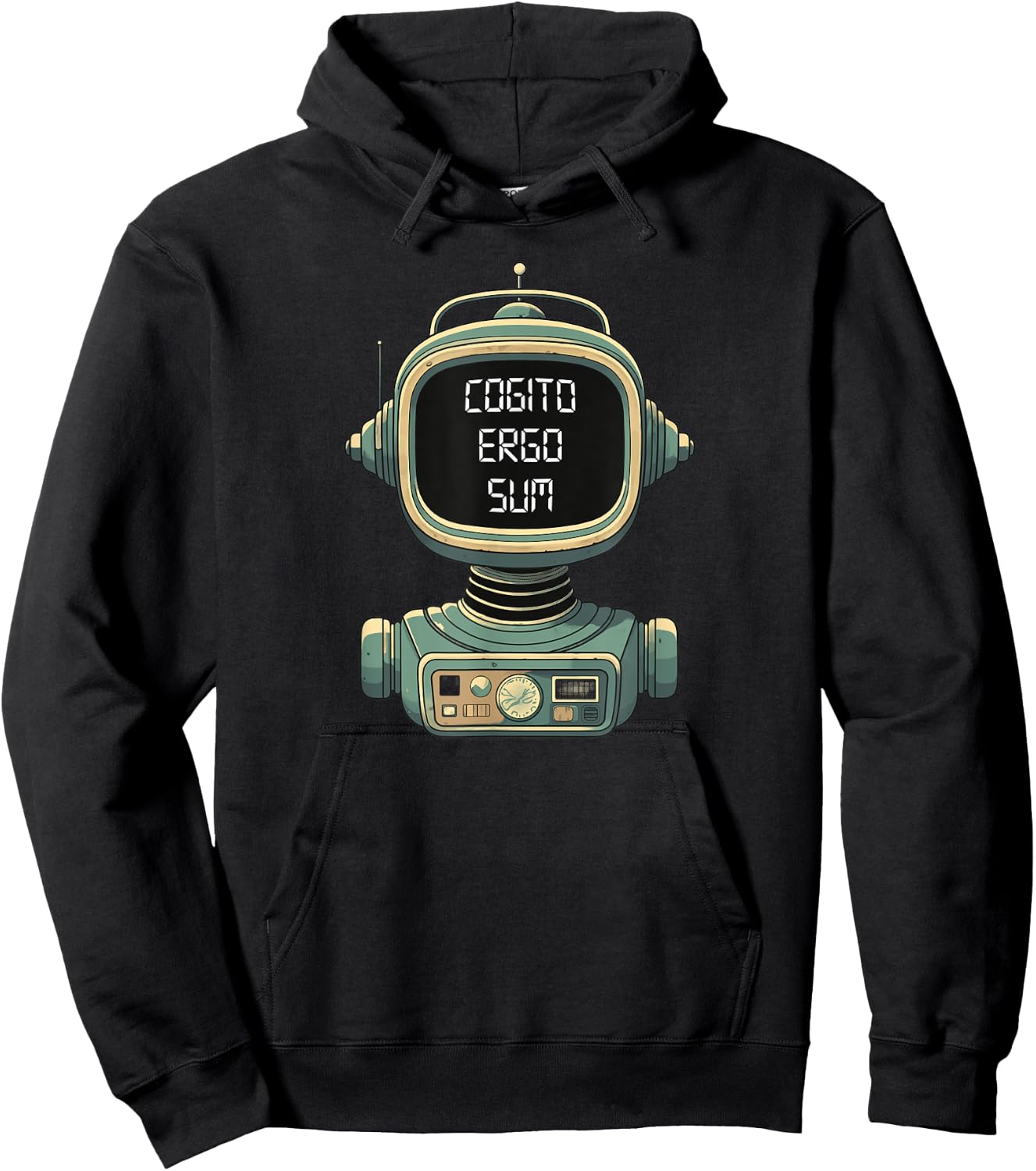 Retro Robot with Existential Message - Cogito Ergo Sum Hoodie - Hoodie | Black