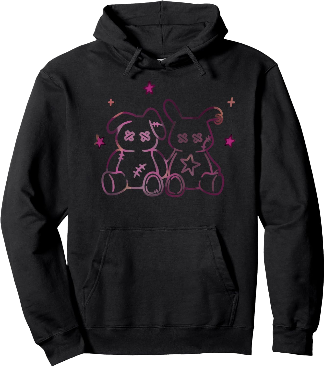 Harajuku Y2K Creepy Pastel Goth Doll Bunnies Hoodie - Hoodie | Black