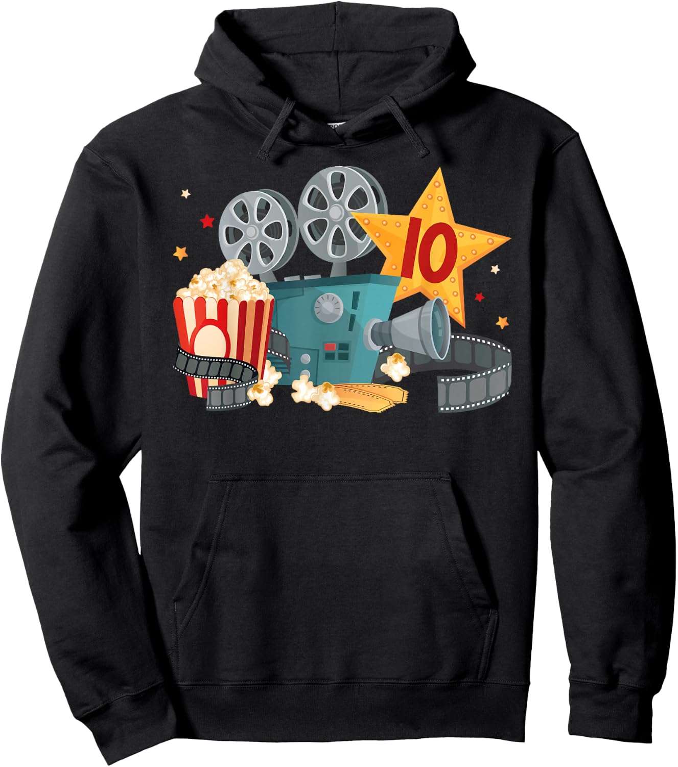 10th Movie Night Birthday Party Ten Year Old Movie Lover Hoodie - Hoodie | Black