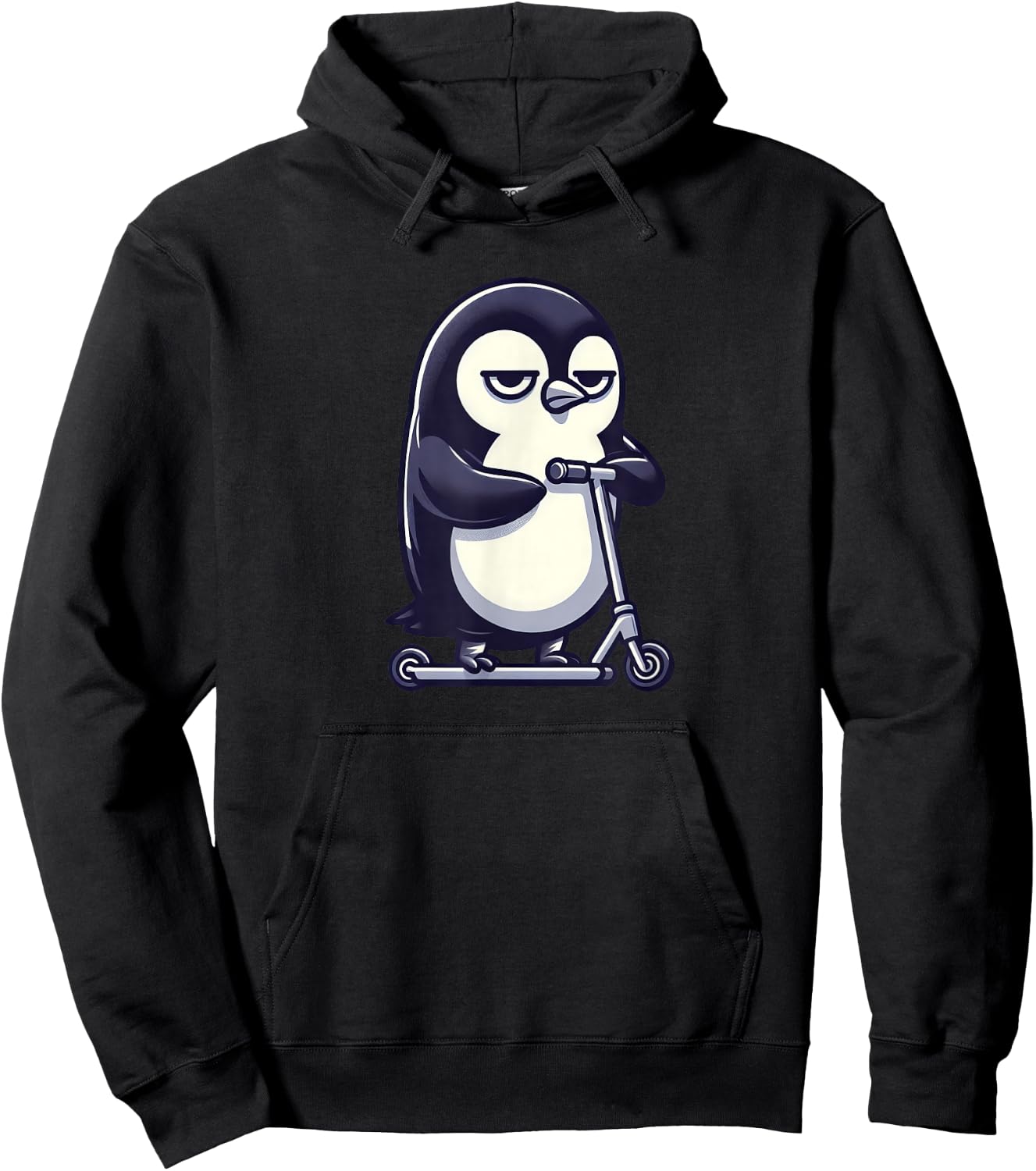 Cartoon Bored Penguin on Scooter Hoodie - Hoodie | Black
