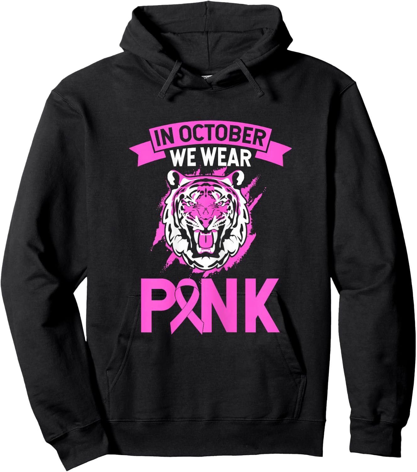 In October We Wear Pink Tiger Love Breast Cancer Fighter Hoodie - Hoodie | Black