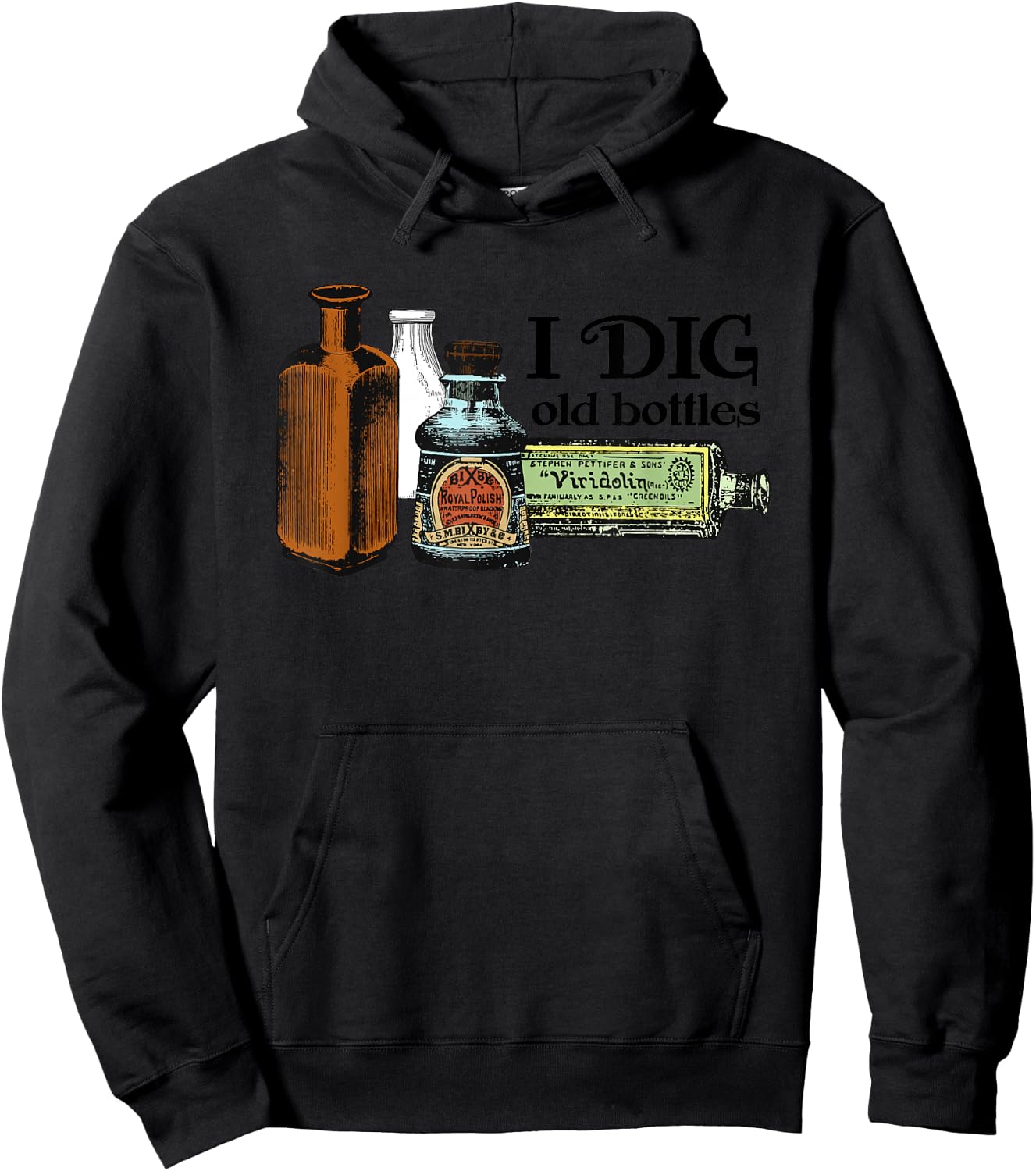 Zone 6 Designs Men's Adults & Kids Classic Fit Grey Short Sleeve - I Dig Old Bottles, Mudlarking, Bottle Digger, Vintage Glass Hoodie - Hoodie | Black