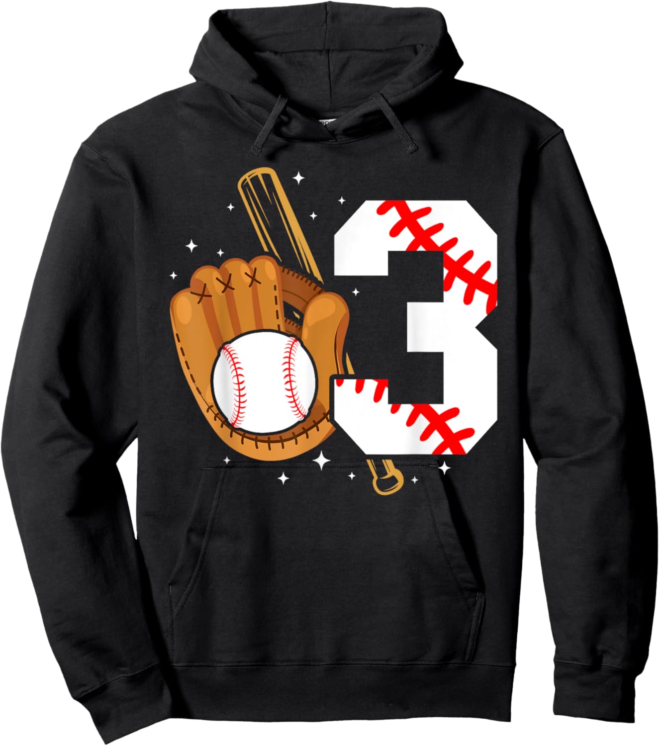 3rd Birthday Baseball Boy Three Year Old Baseball Player Hoodie - Hoodie | Black