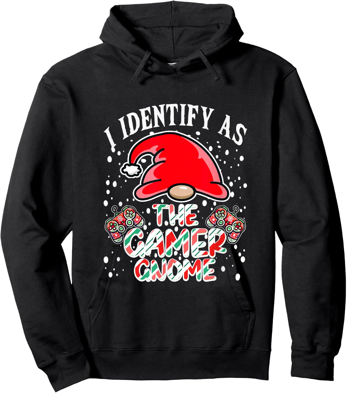 I Identify As The Gamer Gnome Funny Christmas Candy Cane PJs Hoodie - Hoodie | Black