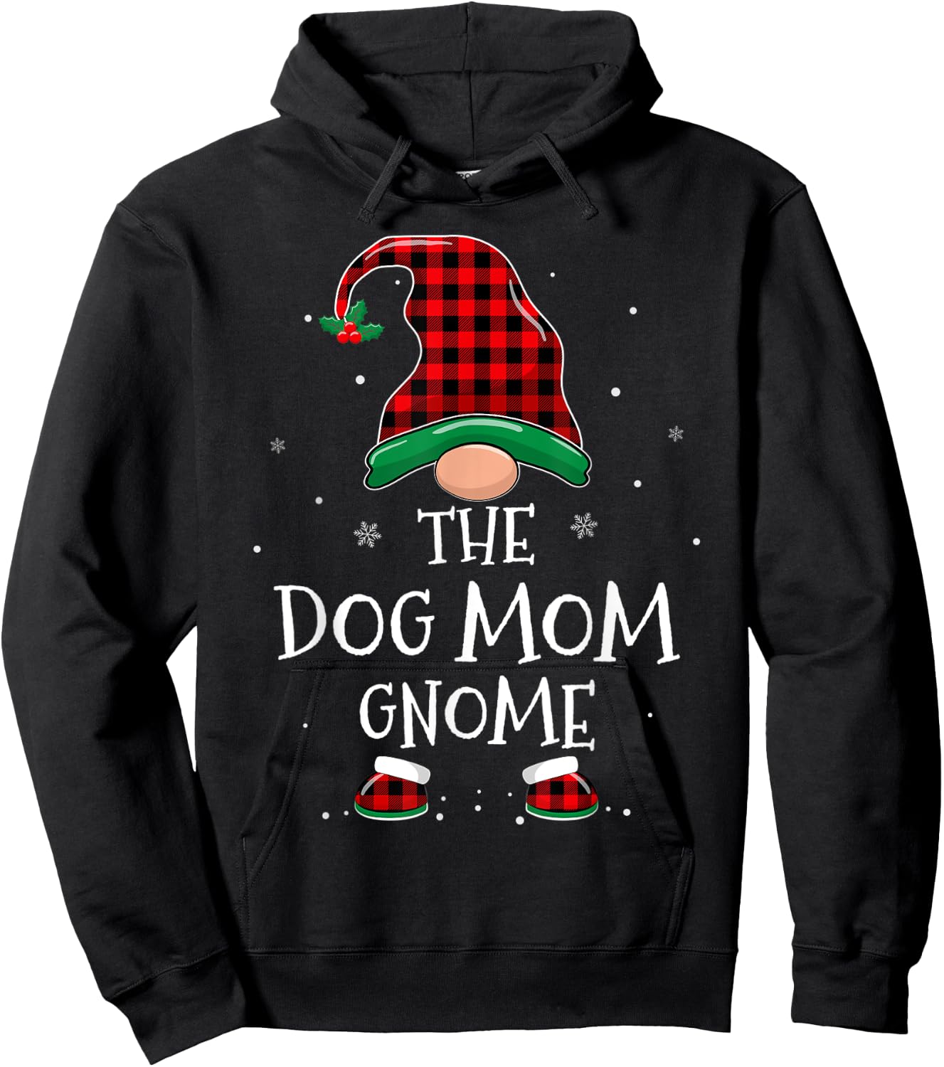 Dog Mom Gnome Xmas Family Matching Plaid Christmas Gnomes Hoodie - Hoodie | Black