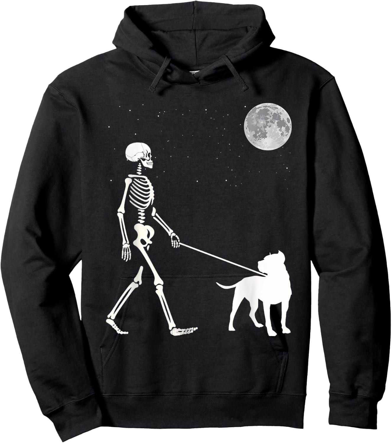 Fun Skeleton Walking Pitbull Dog Full Moon Women Kids Hoodie - Hoodie | Black