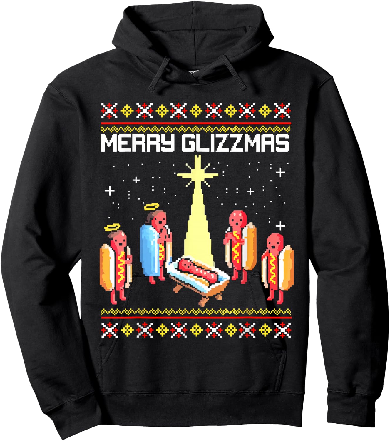 Merry Glizzmas Tacky Funny Merry Christmas Hotdogs Hoodie - Hoodie | Black